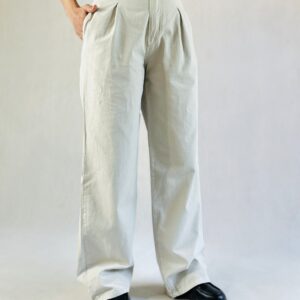 شلوار نیم بگ کتان کاغذی پیلی دار