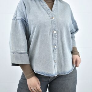 شومیز جین آستین سه ربع آبی روشن