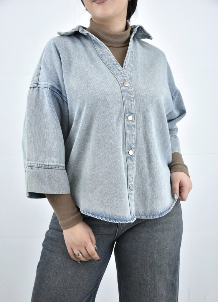 شومیز جین آستین سه ربع آبی روشن