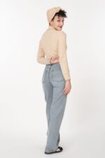 شلوار جین نیم بگ دخترانه آبی یخی