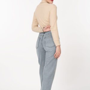 شلوار جین نیم بگ دخترانه آبی یخی