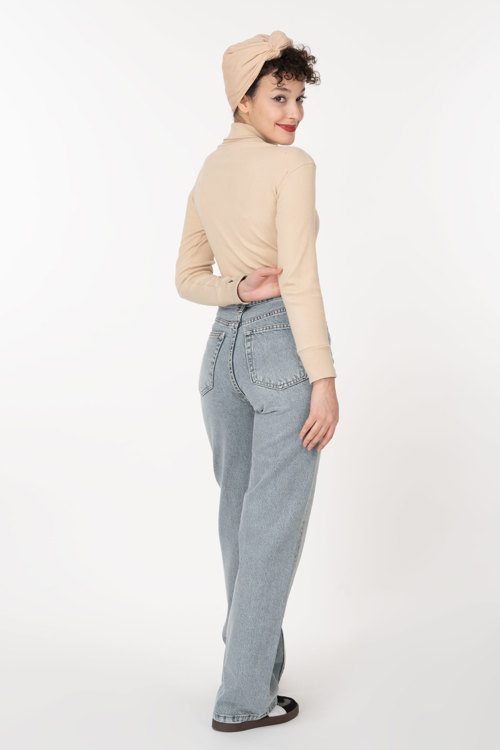 شلوار جین نیم بگ دخترانه آبی یخی