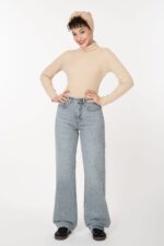 شلوار جین نیم بگ دخترانه آبی