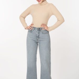 شلوار جین نیم بگ دخترانه آبی